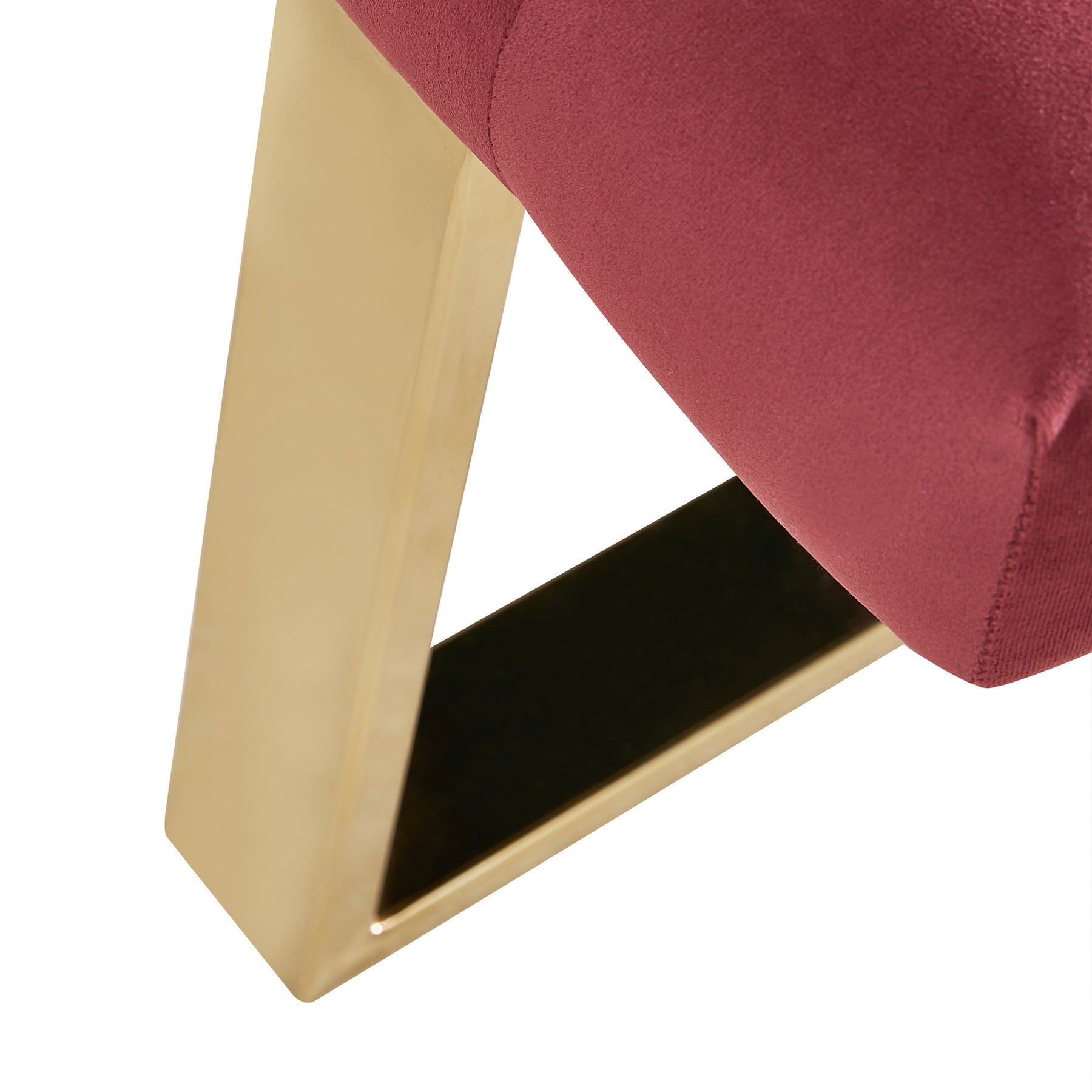 Velvet Upholstered Dark Burgundy Bench with Gold Metal Legs