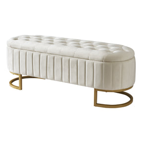 Beige Button-Tufted Velvet Storage