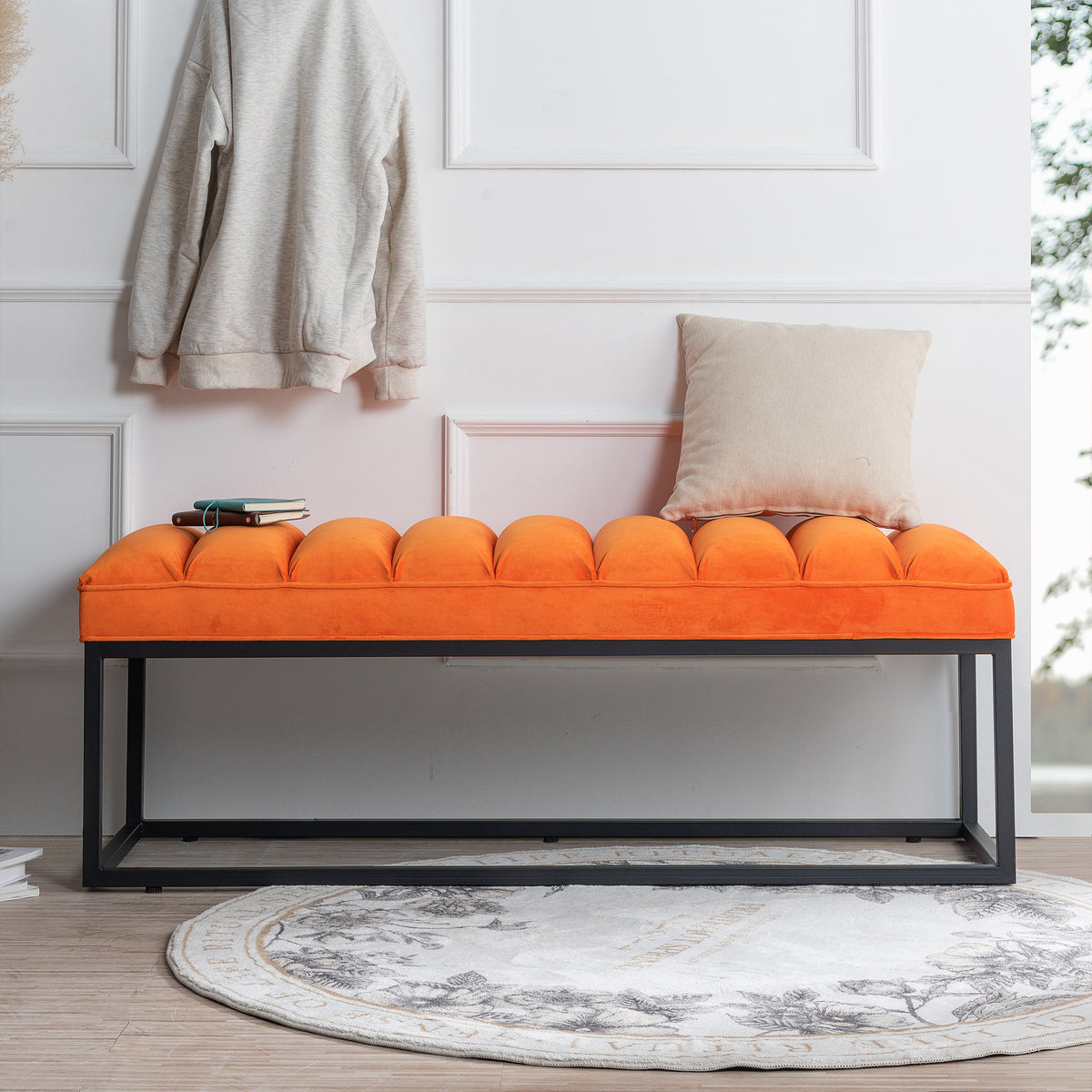 Upholstered Bench with Metal Base for Bedroom and Entryway