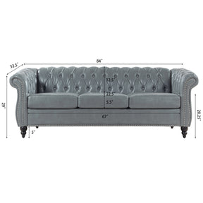 Gray Rolled Arm Chesterfield 3 Seater Sofa