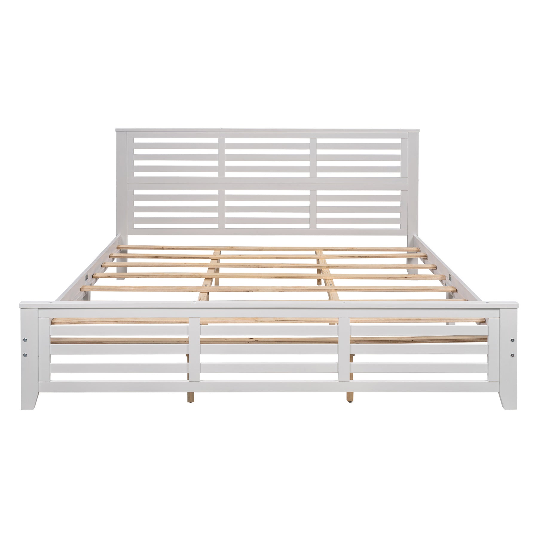 Platform bed with horizontal strip hollow shape, King size, white