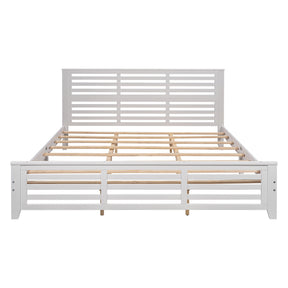 Platform bed with horizontal strip hollow shape, King size, white