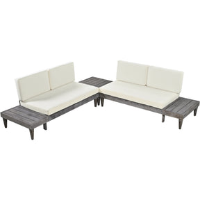 Outdoor 3-Piece Patio Furniture Set Solid Wood Sectional Sofa Set with Coffee Table