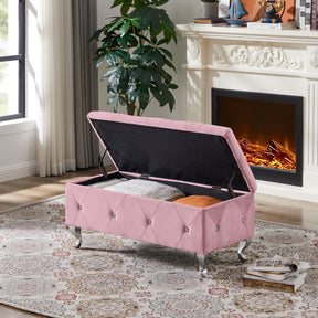 Pink Velvet Flip Top Storage Bench