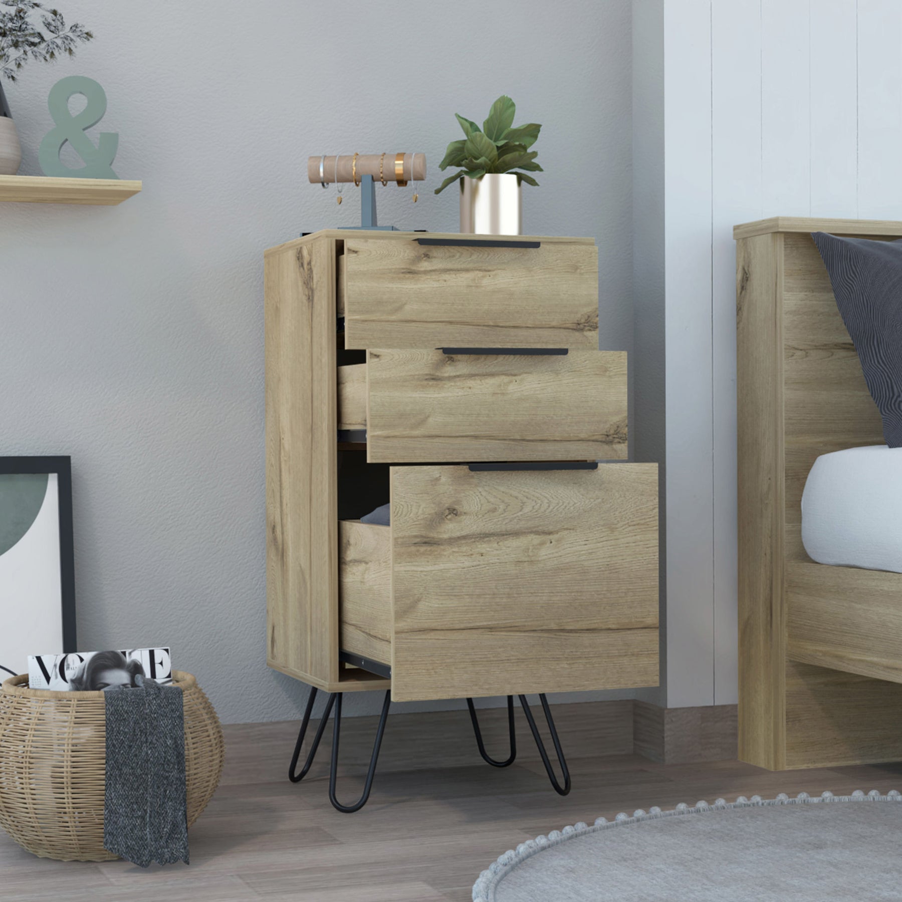 Augusta Light Dresser with Hairpin Legs - Three Drawers (Light Oak)