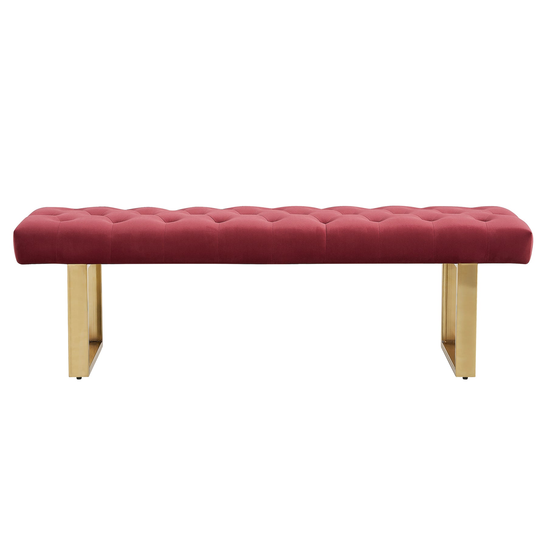 Velvet Upholstered Dark Burgundy Bench with Gold Metal Legs