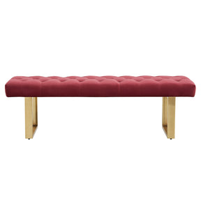 Velvet Upholstered Dark Burgundy Bench with Gold Metal Legs