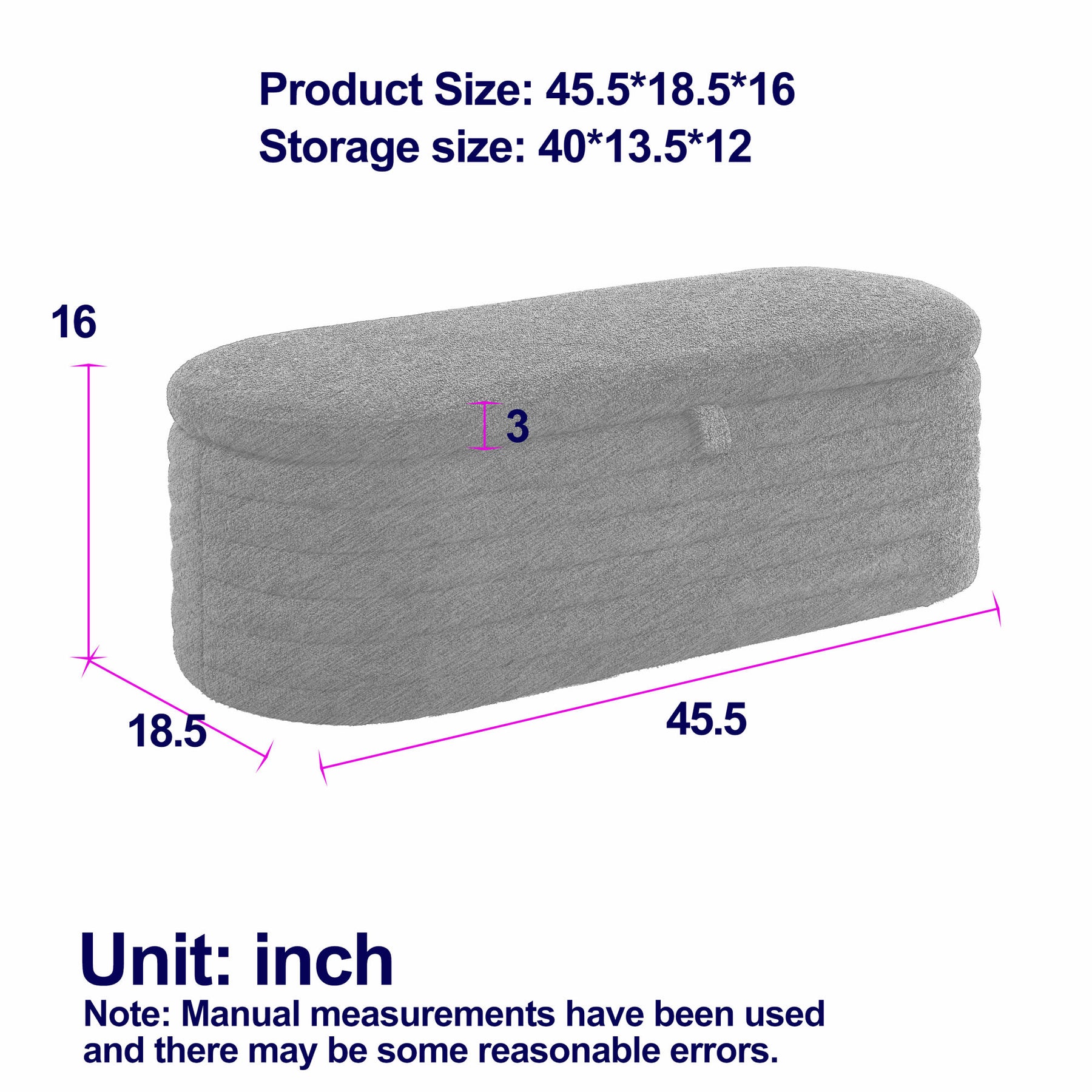 Modern Upholstered Fabric Storage Ottoman Bench with Safety Hinge (White Teddy)