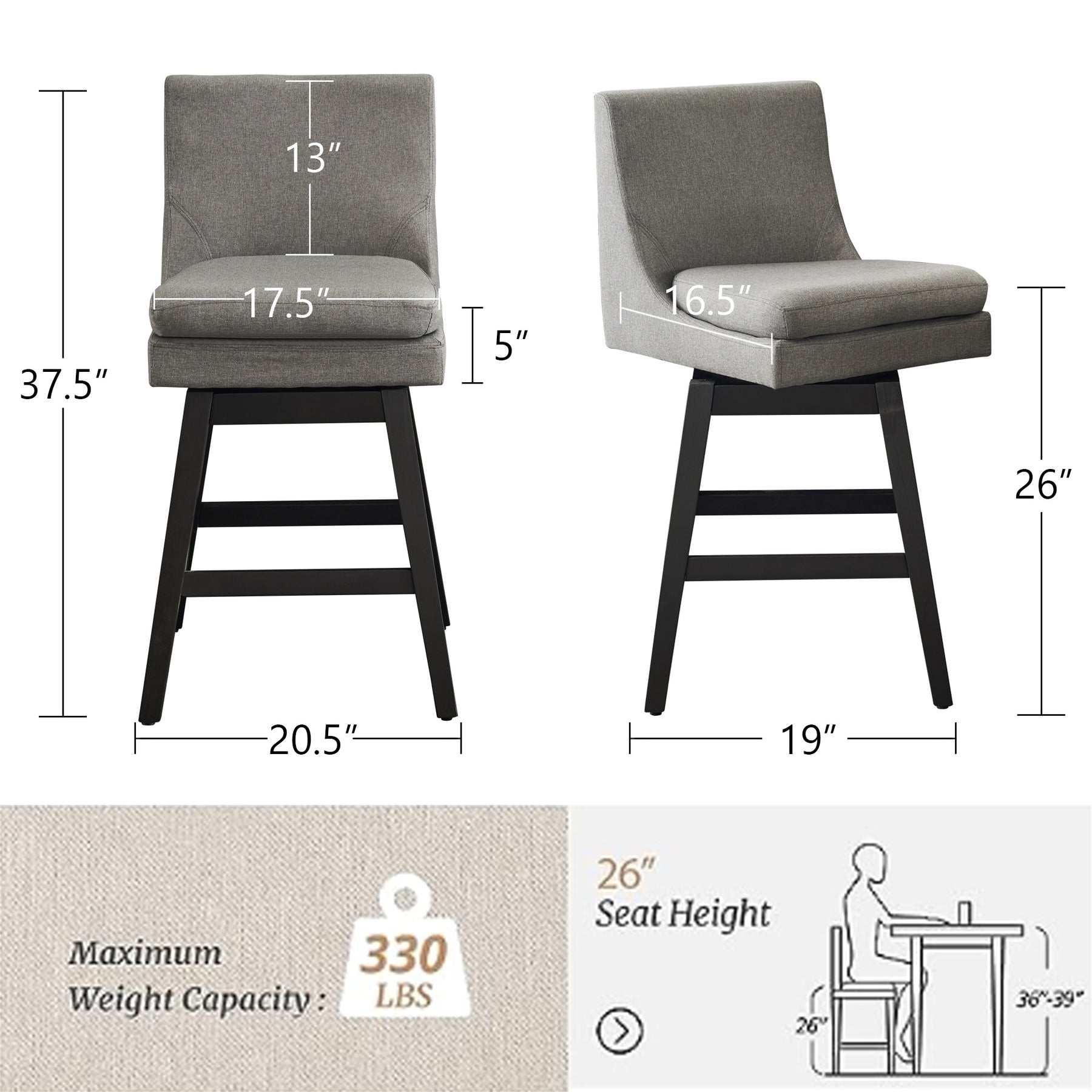 Upholstered Swivel Bar Stools (Set of 2)