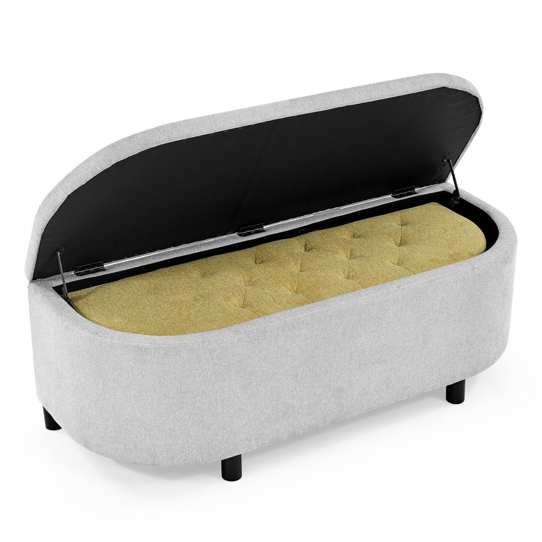 2 Modern Grey & Yellow Linen Storage Ottomans