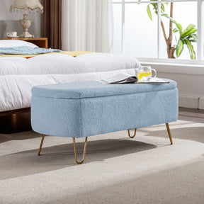 Modern Blue Storage Ottoman Bench with Gold Legs