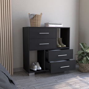 Brooks 2-Shelf 4-Drawer Dresser (Black Wengue)