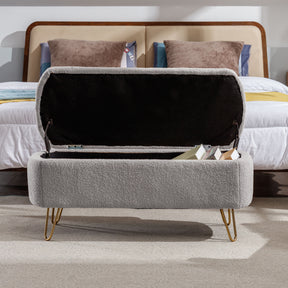 Modern Storage Ottoman Bench with Gold Legs (Grey)