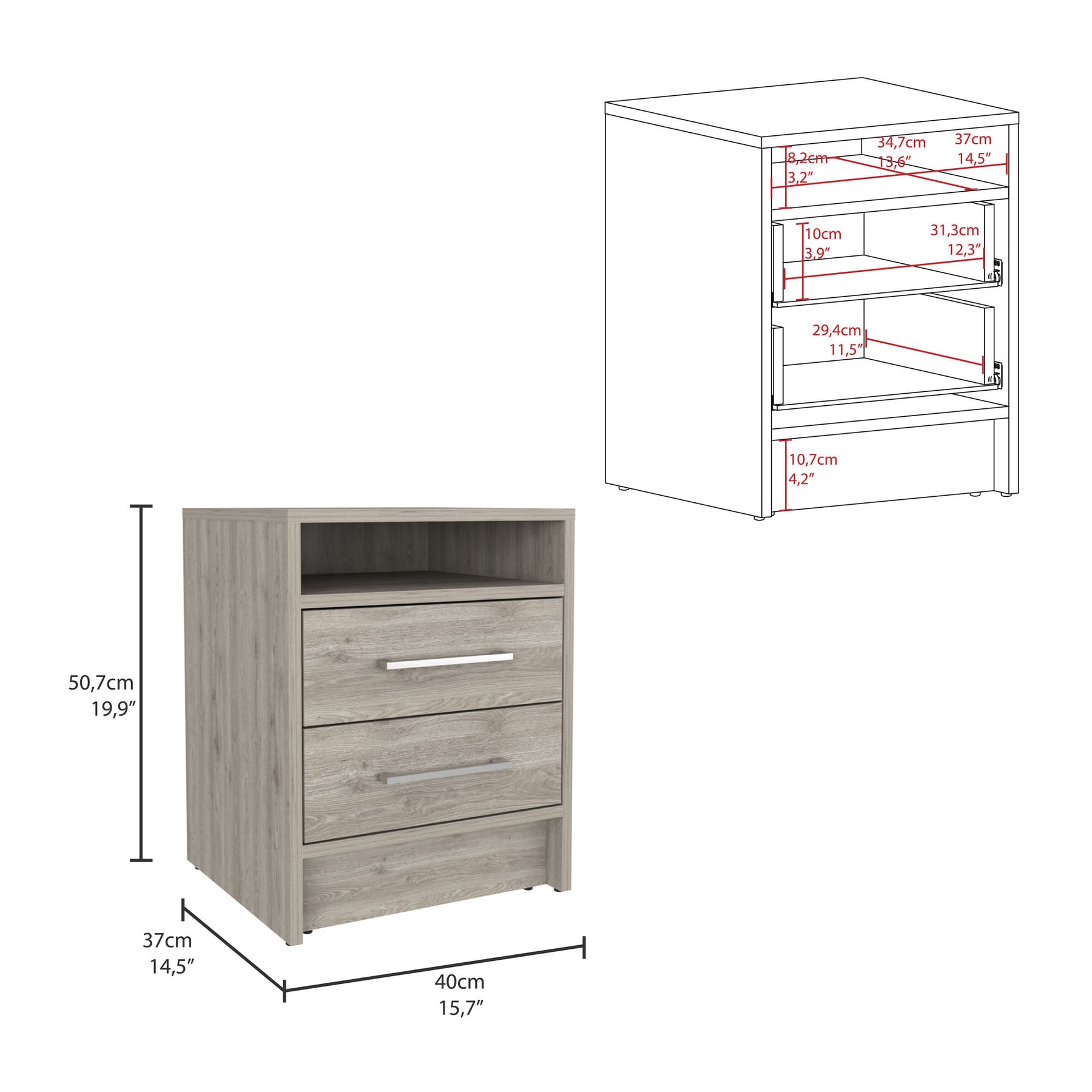 Eter Light Gray  Superior Top Two Drawers Nightstand