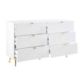 Gaines 6 Drawer Dresser in White High Gloss Finish