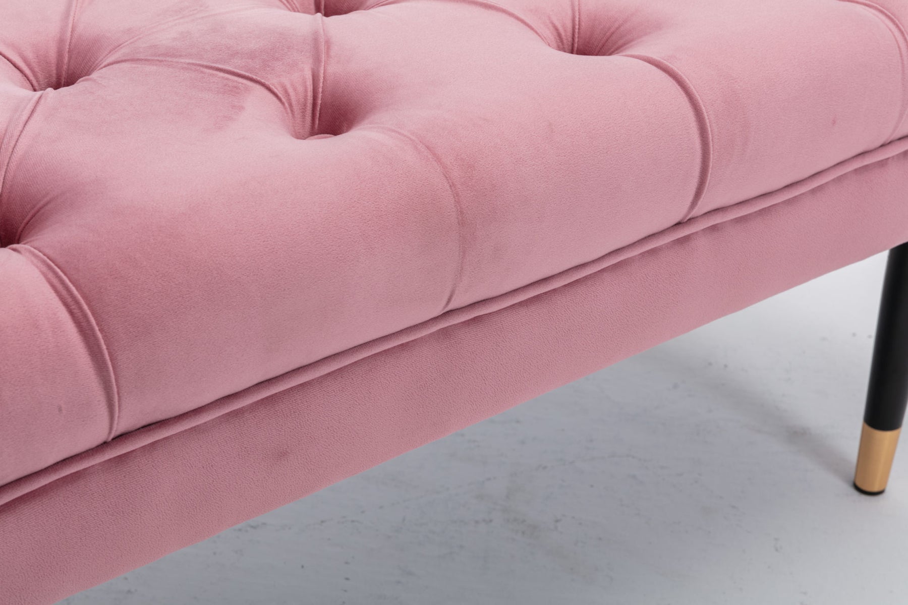 Modern Velvet Tufted-Button Ottoman Bench with Metal Legs (Pink)