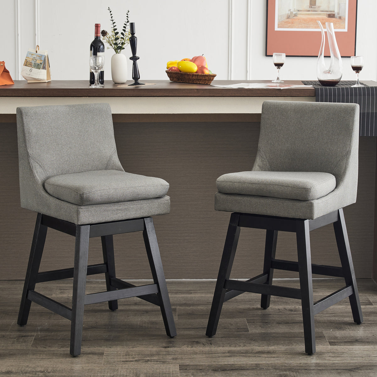 Upholstered Swivel Bar Stools (Set of 2)