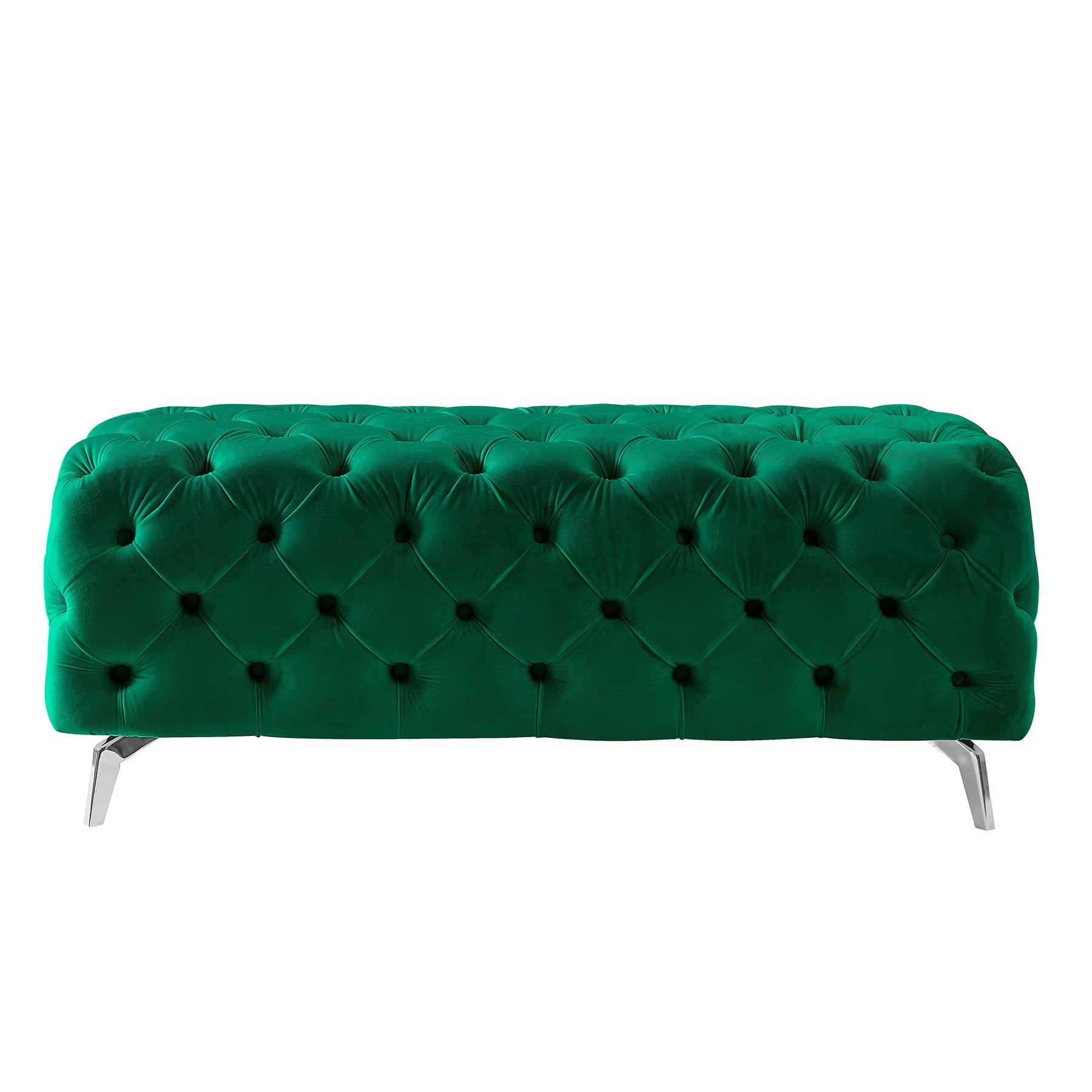 Green Button-Tufted Upholstered Velvet Ottoman Bench