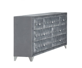 Dante Dresser Seven Drawers in Gray Velvet