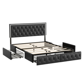 Queen Bed Frame with 4 Storage Drawers, PU Leather Platform