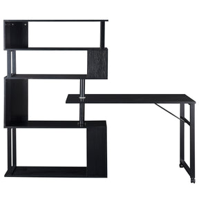 Rotating Computer Desk with 5-Story Bookshelf in Black