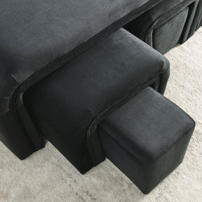 Modern Contemporary Upholstered Nesting Bench including Four Nesting Benches (Velvet Black)