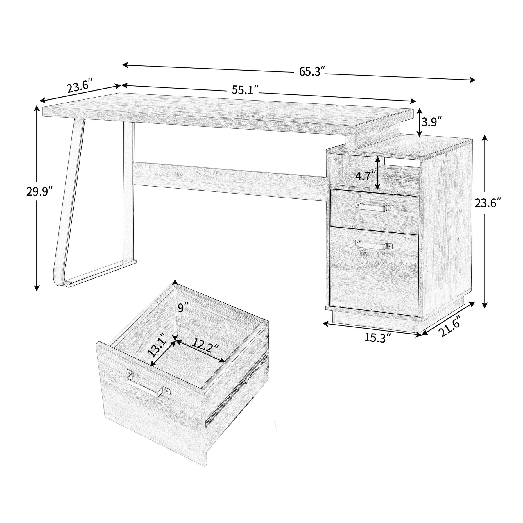 Home Office Computer Desk with Drawers in Brown