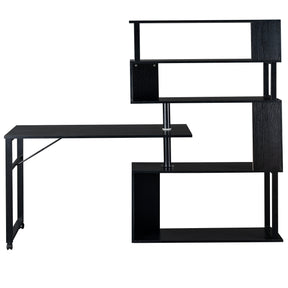 Rotating Computer Desk with 5-Story Bookshelf in Black