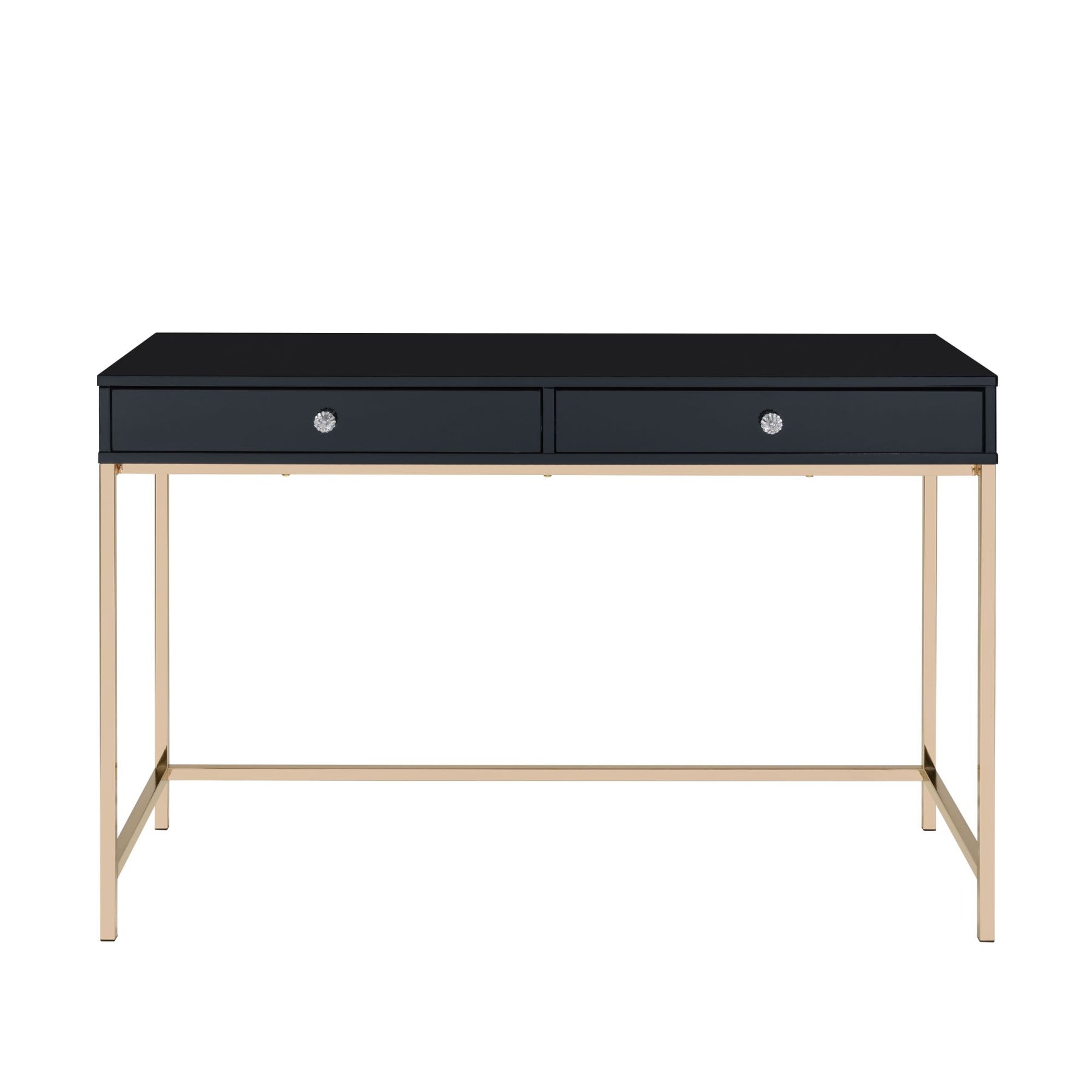 Ottey Writing Desk in Black High Gloss & Gold Finish