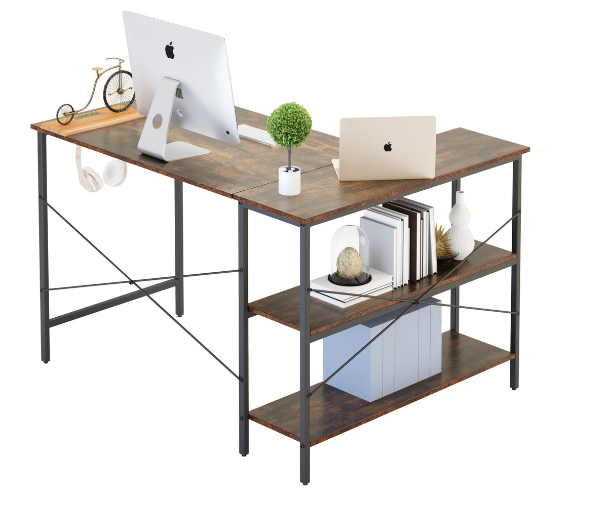 L-Shaped Computer Desk in Rustic Brown Finish