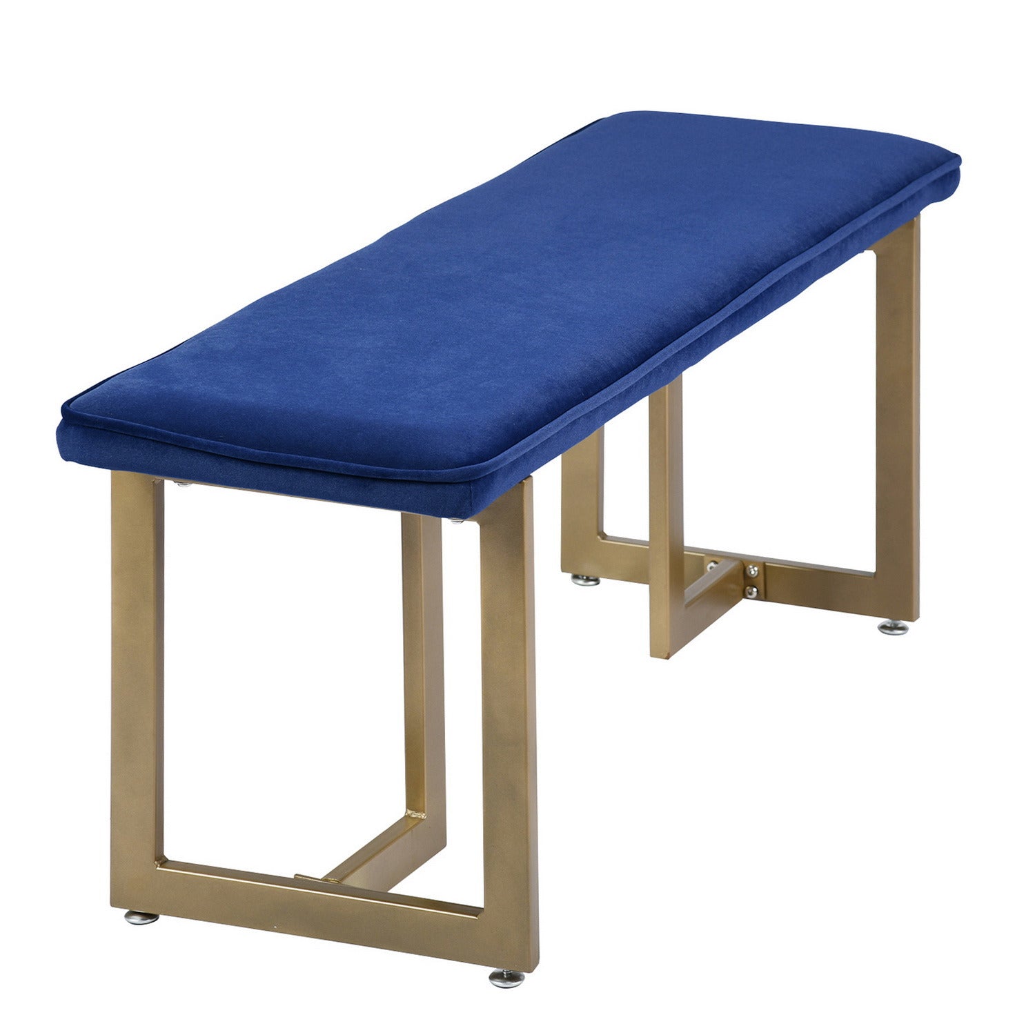 Upholstered Velvet Bench with Golden Legs (Blue)