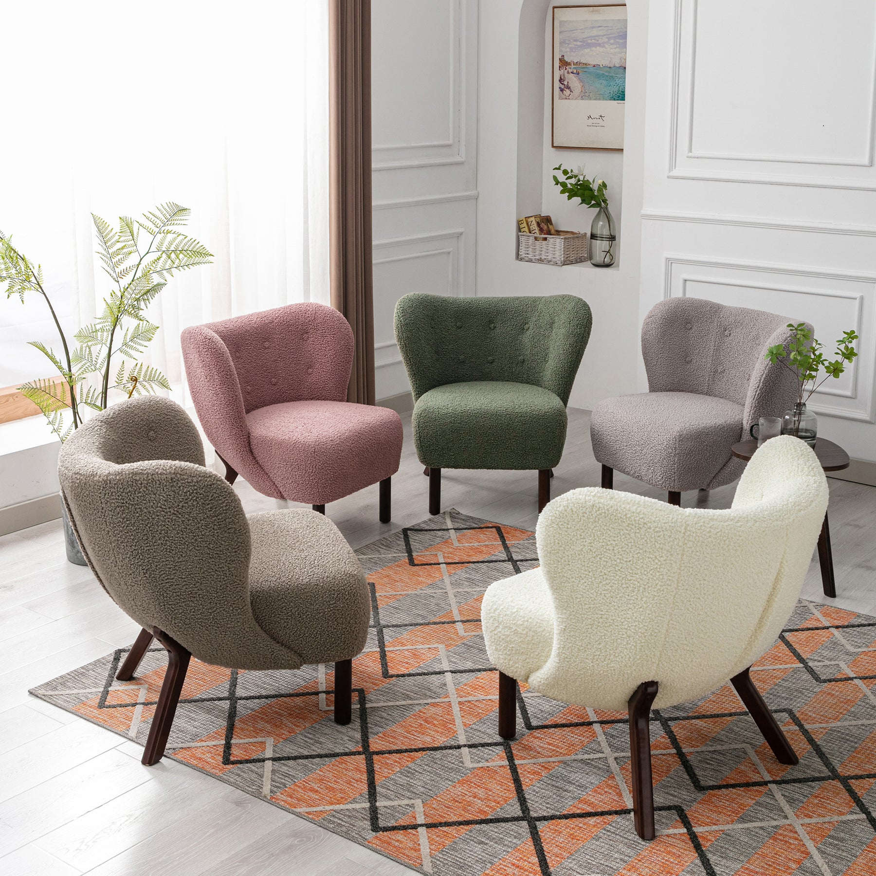 Tufted Side Lounge Chairs with Solid Wood Legs