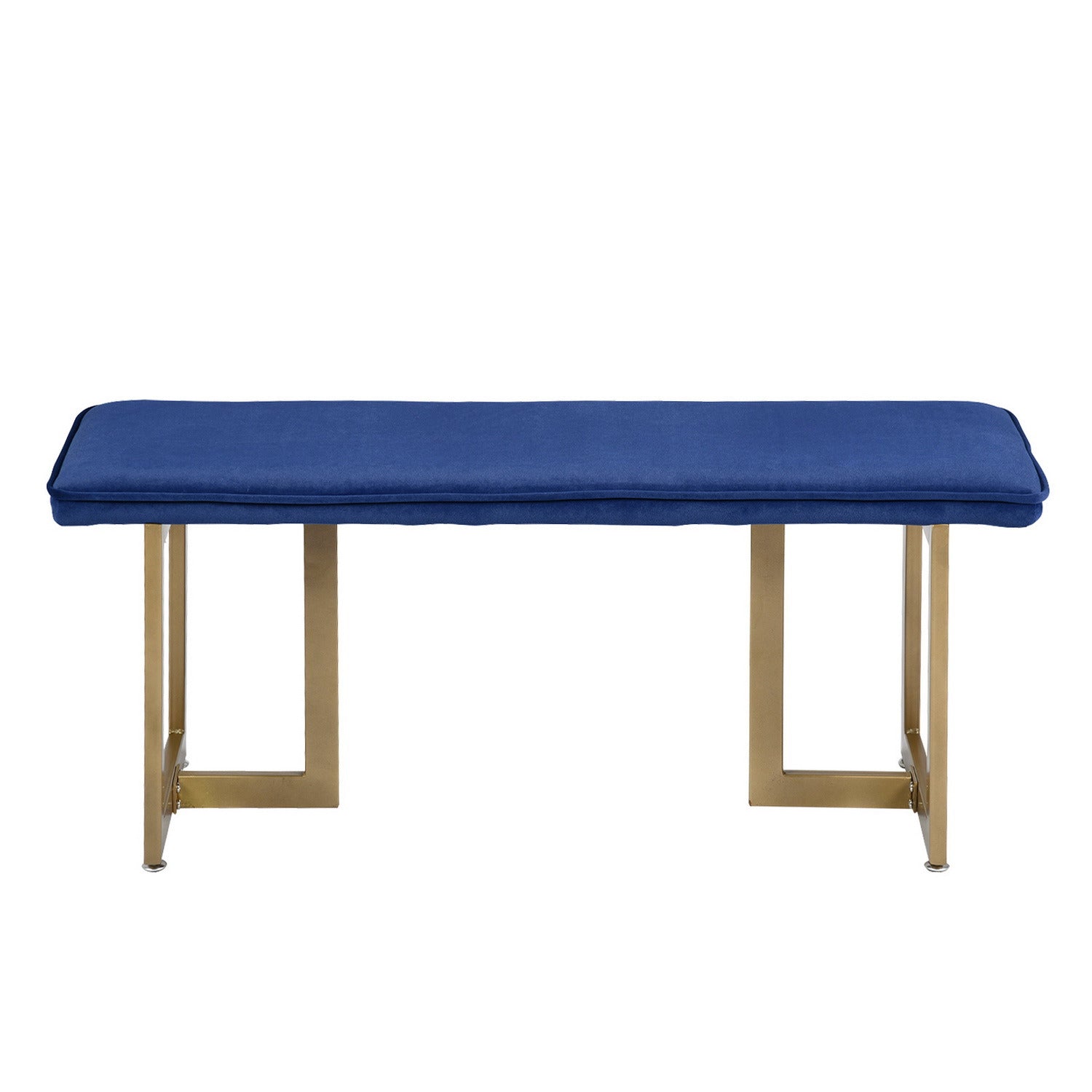 Upholstered Velvet Bench with Golden Legs (Blue)