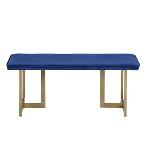 Upholstered Velvet Bench with Golden Legs (Blue)