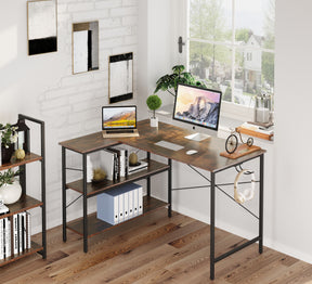 L-Shaped Computer Desk in Rustic Brown Finish