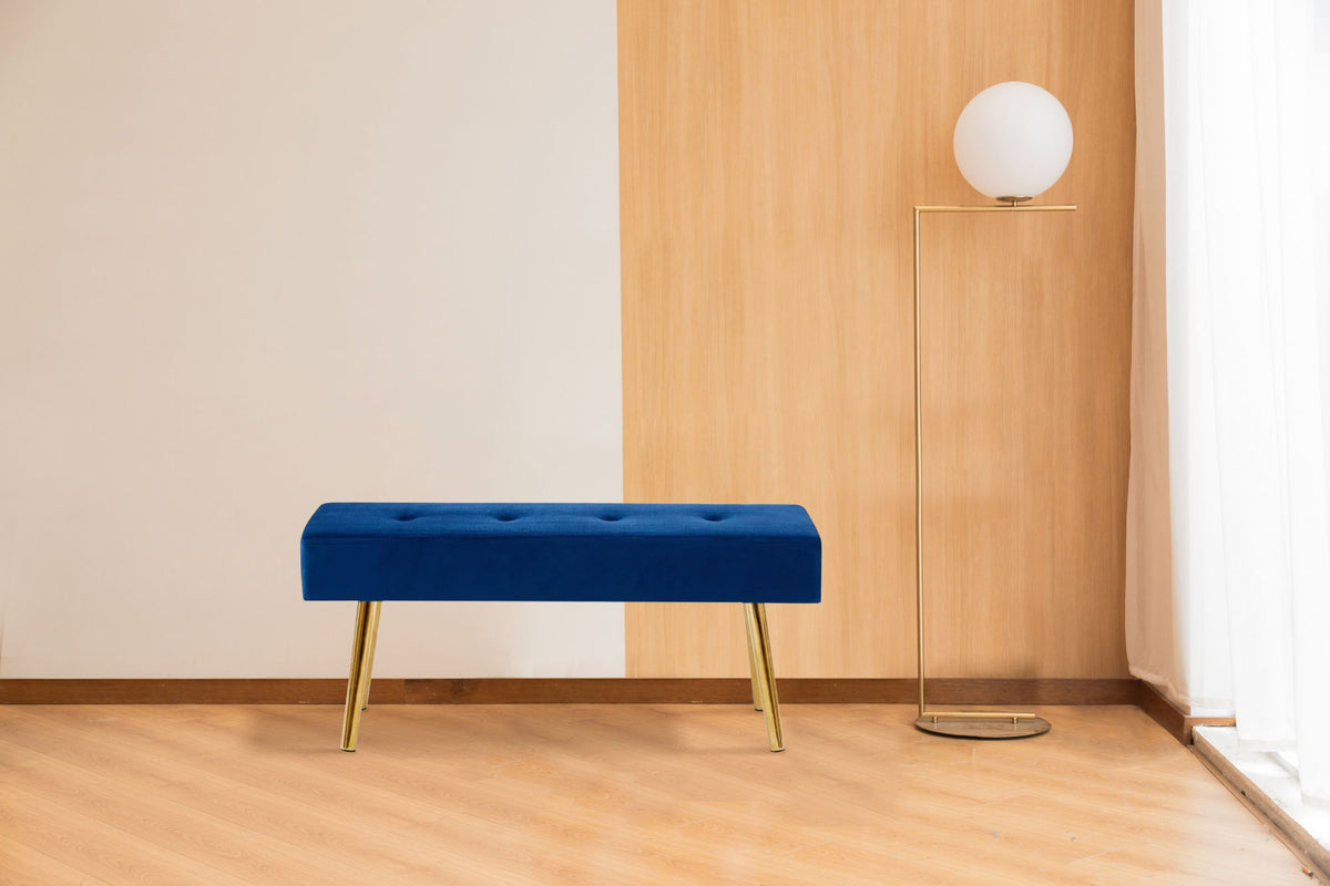 Velvet Long Bench with Gold Legs (Dark Blue)