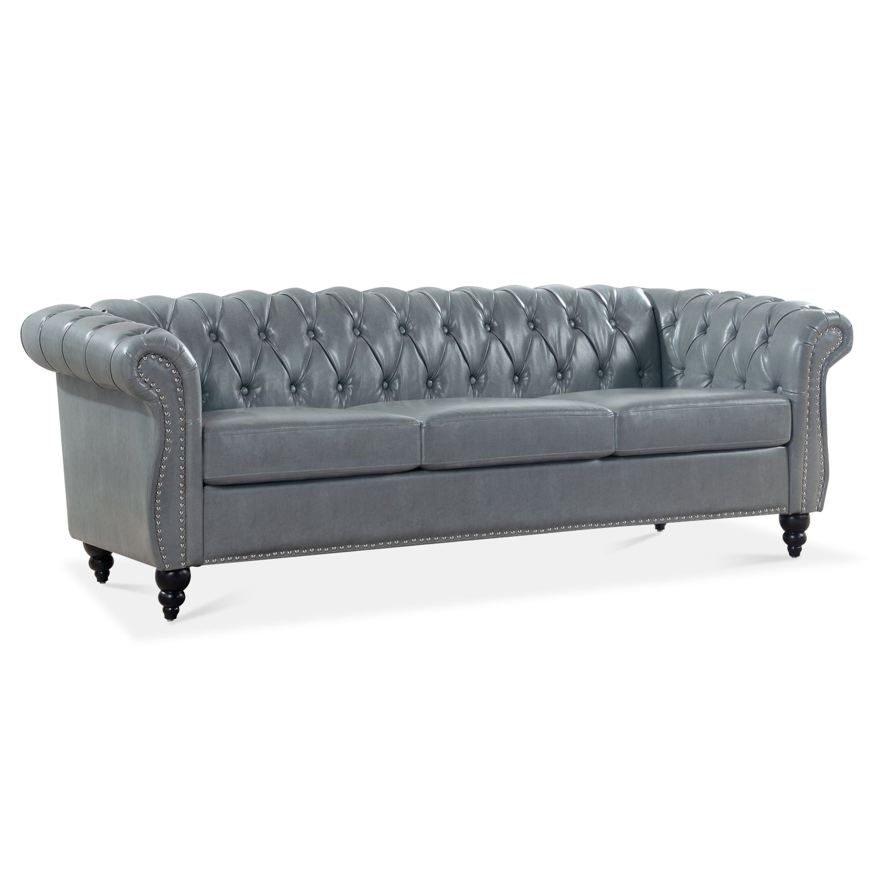 Gray Rolled Arm Chesterfield 3 Seater Sofa