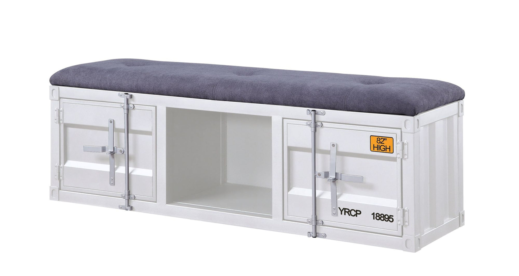 White Cargo & Gray Fabric Bench with Storage