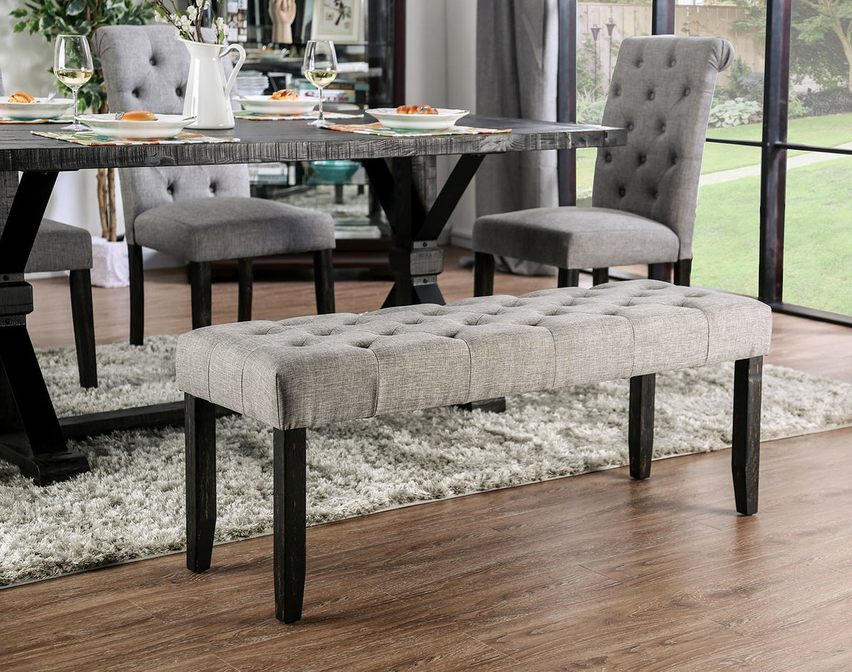 Tufted Linen Light Gray Dining Bench