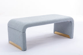 Blue Boucle Fabric Loveseat Ottoman Bench with Gold Metal Legs