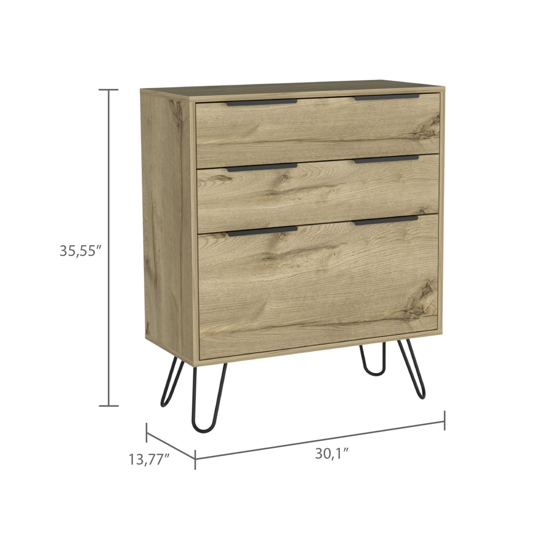 Augusta Dresser with Hairpin Legs - Three Drawers Wide (Light Oak)