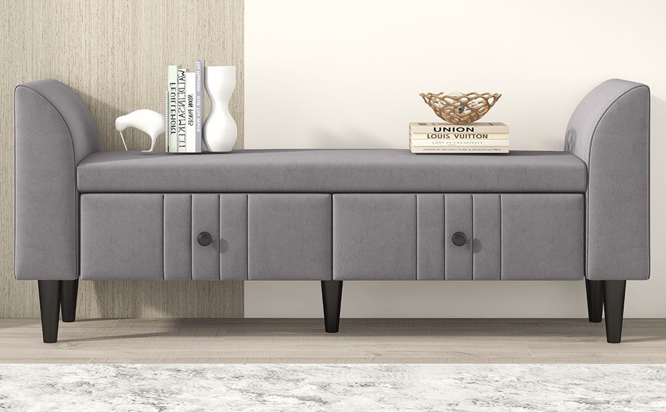 Upholstered Wooden Storage Ottoman Bench with 2 Drawers (Gray)