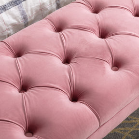 Modern Velvet Tufted-Button Ottoman Bench with Metal Legs (Pink)