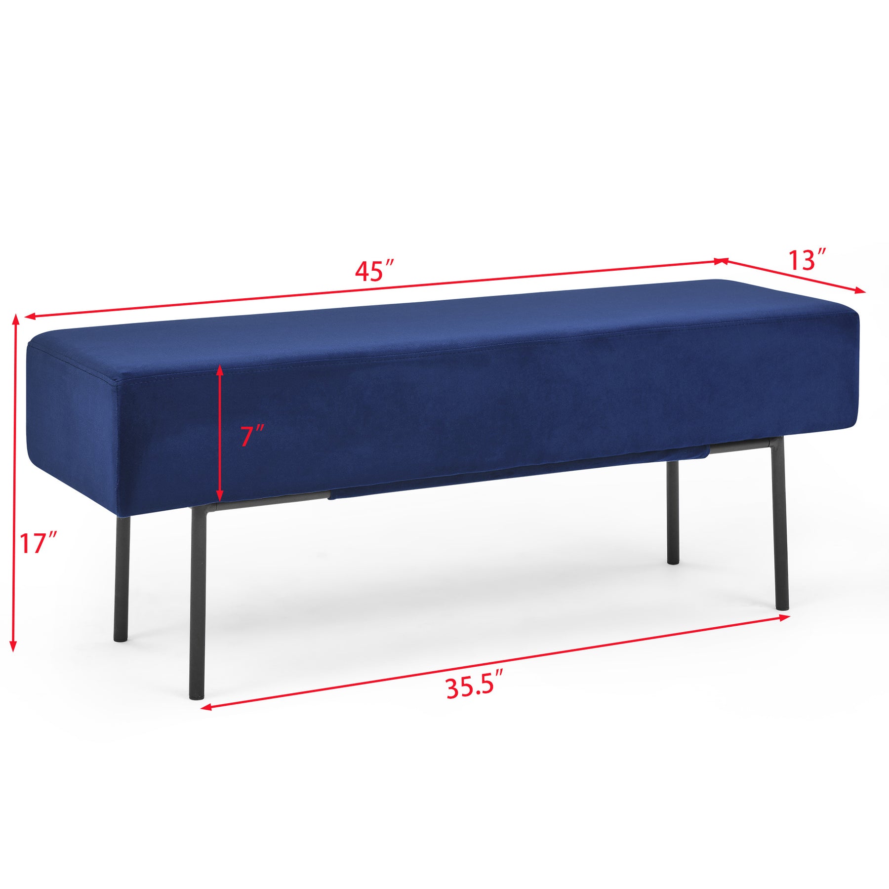 Blue Contemporary Style Bedroom Velvet Upholstered Bench