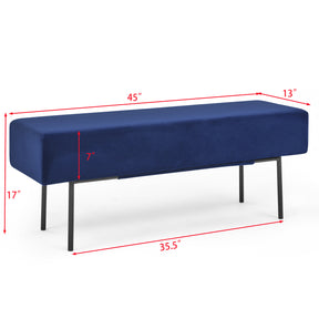 Blue Contemporary Style Bedroom Velvet Upholstered Bench