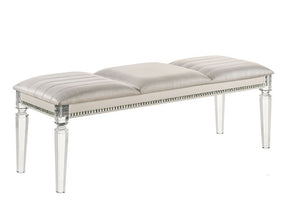 Pearl White Antique Bench: Classic Elegance with Wood, Acrylic, and Crystal Accents