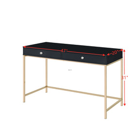 Ottey Writing Desk in Black High Gloss & Gold Finish