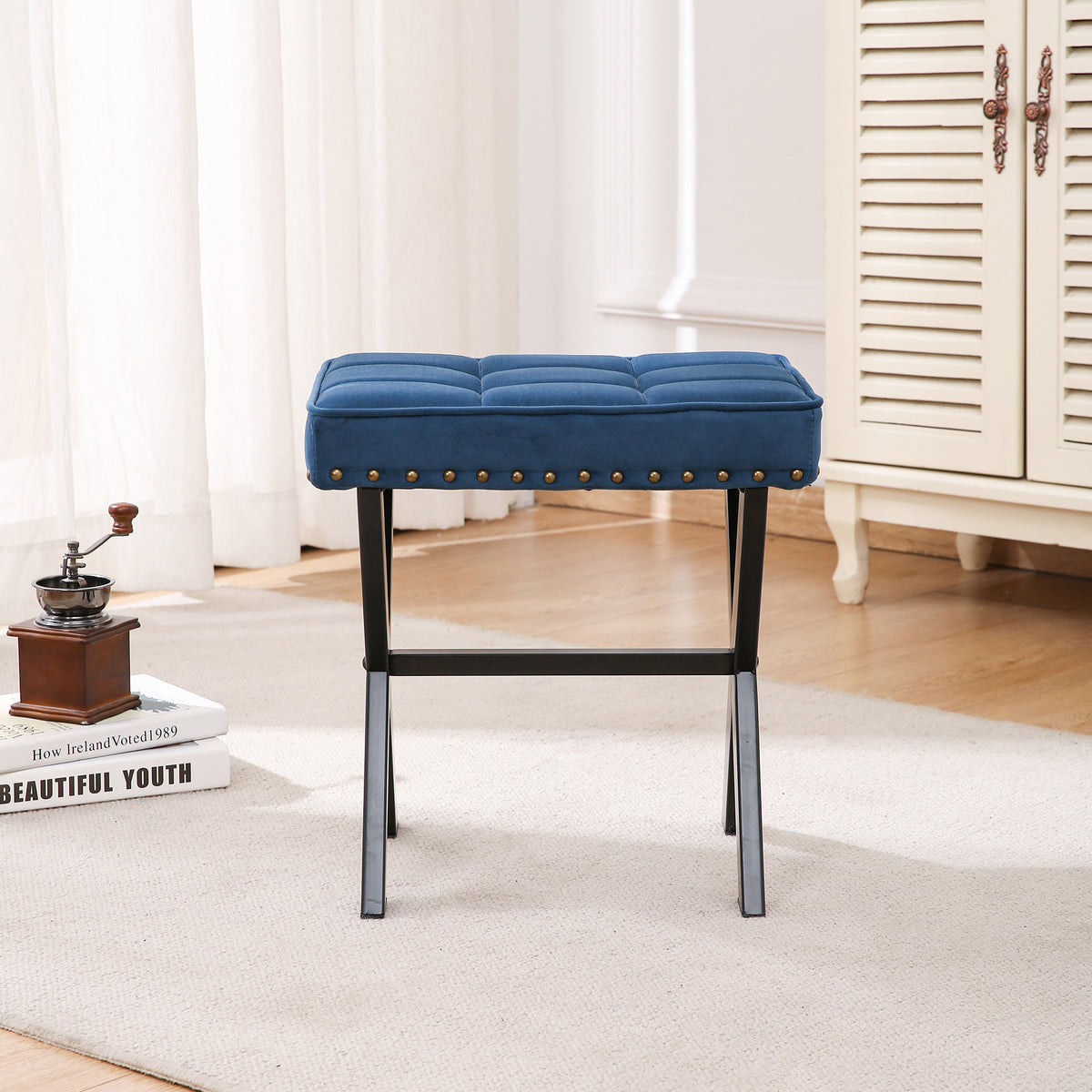 Blue Fabric Bench