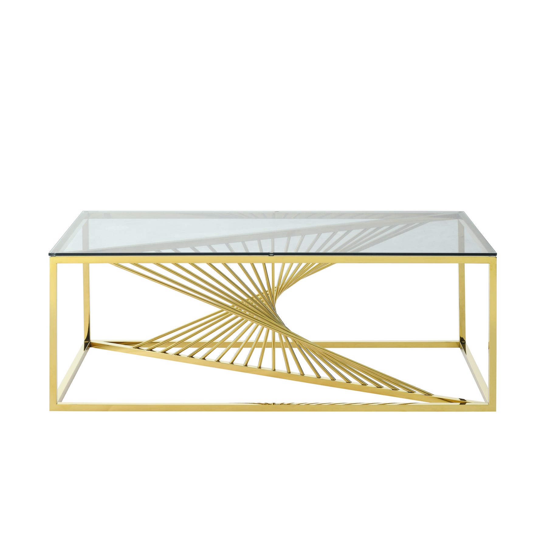 Modern Rectangular Coffee Accent Table with Clear Tempered Glass