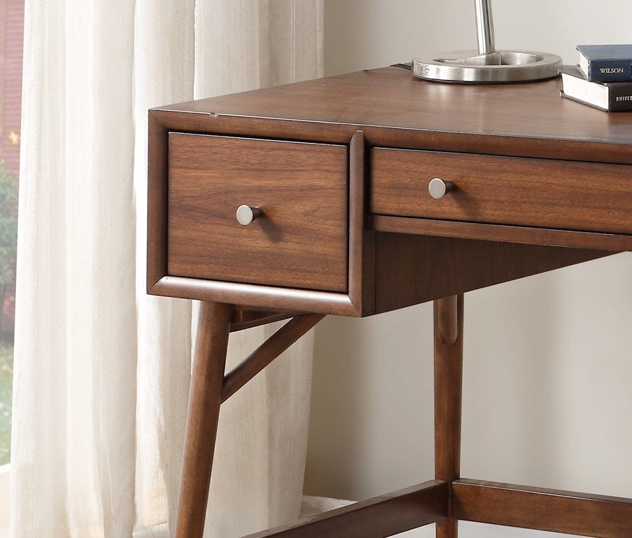 Stylish Writing Desk with Drawers Walnut Veneer Wood